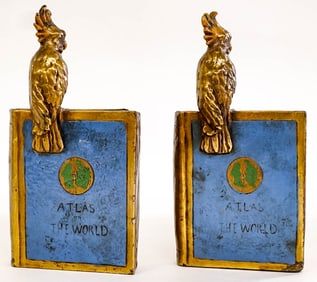 Pompeian Bronze Clad Atlas of the World Bookends