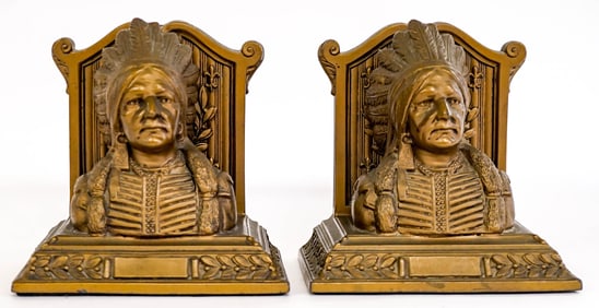 Large Antique Native American Metal Bookends USA