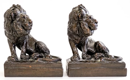Paul Herzel Pompeian Bronze Lion Bookends
