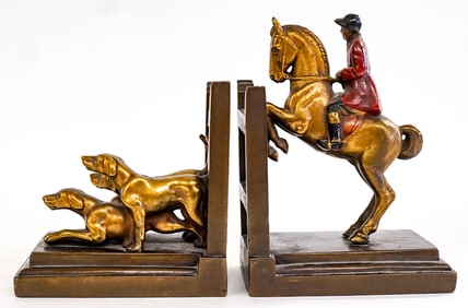 1937 D. Martini Fox Hunt Bronze Clad Pair Bookends