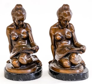 Ronson Metal Bookends Nude Woman Reading