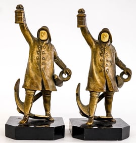 Antique Nautical J.B. Hirsch Figural Pair Bookends