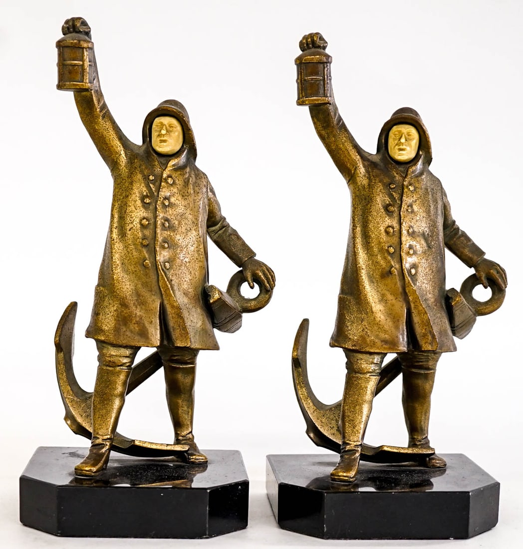 Antique Nautical J.B. Hirsch Figural Pair Bookends (1 of 3)