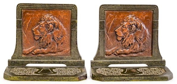 Pair Cast Iron Judd Bookends with Lion