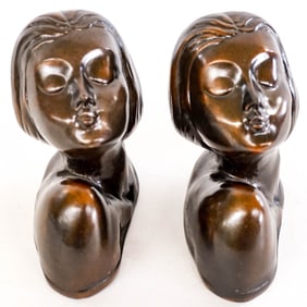 A Pair of Art Deco Metal Bookends Unsigned