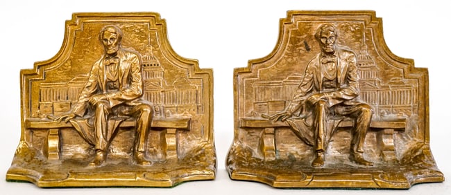 Abe Lincoln Pair Solid Bronze Bookends by Borglum