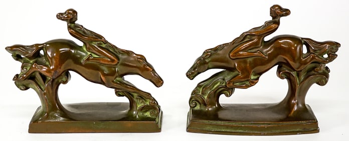 Nuart Bronze Clad Pair Bookends [Horse/Woman]