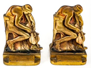 Pompeian Bronze Clad Pair Bookends [Cellist]