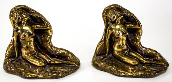 Nude Art Deco Bronze Clad Pair Bookends