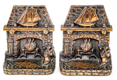 Home's Hearth Pair Bronze Bookends 1935