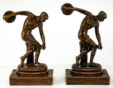 Pompeian Bronze Pair Bookends 'Disc Thrower'
