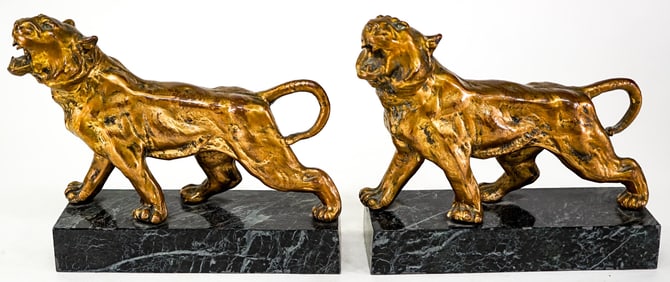Vintage Bronze Clad Pair Bookends [Tigers]