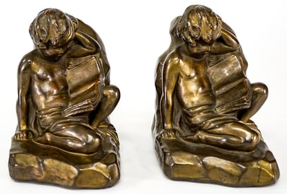 Salvatore Morani Pair Bronze Clad Bookends -Child