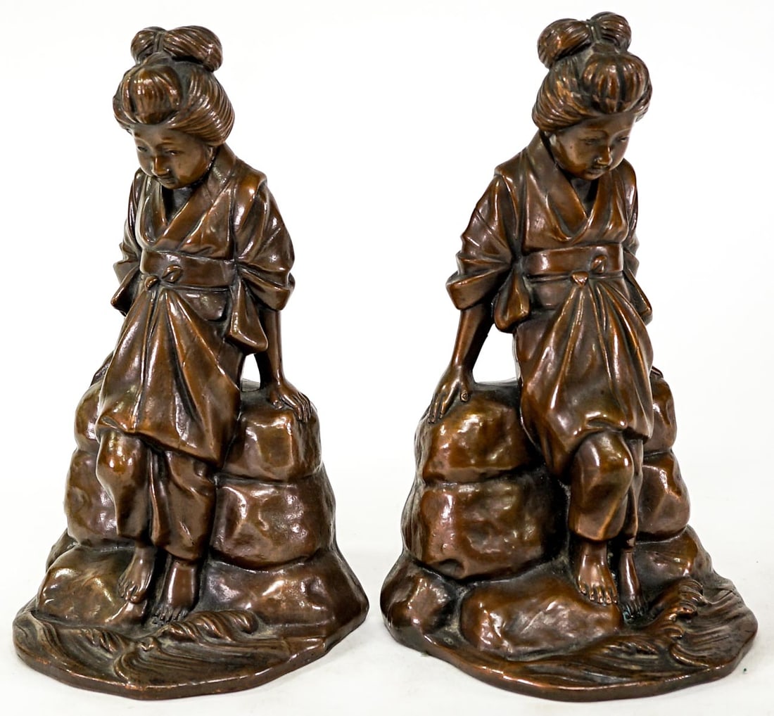 JB Bronze Clad Pair Bookends [Geisha Kimono] 1893 (1 of 9)