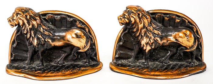 Copper Clad Cast Iron Pair Bookends [Lion]