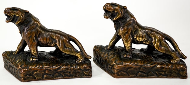 Solid Bronze Clad Pair Bookends [Tigers]