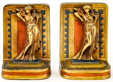 Art Nouveau Bronze Clad Pair Bookends