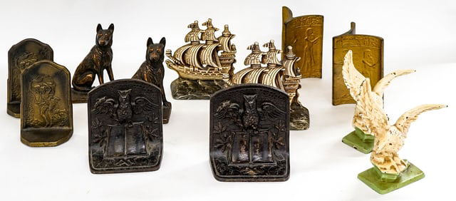 Six Pairs of Antique Cast Iron Bookends
