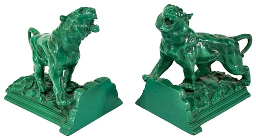 Painted Spelter / White Metal Pair Bookends Tiger