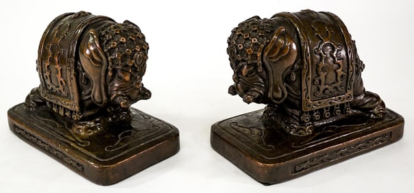 Armour Bronze Clad Pair Bookends [Elephant]