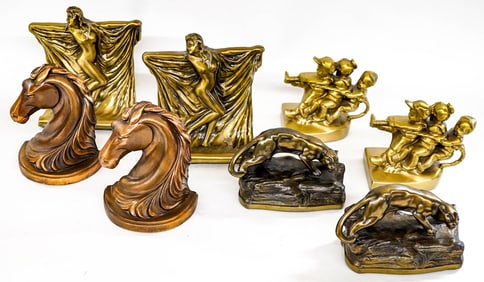 Four Pairs of Vintage Metal Bookends