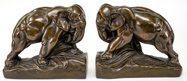 Krupka Armor Bronze Clad Pair Bookends [Elephant]