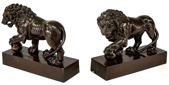 Bronze Patina Applied Metal Pair Bookends [Lion]