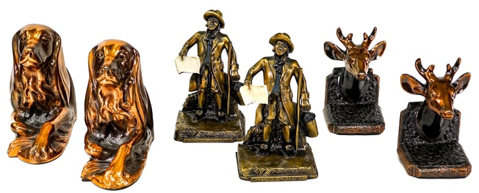 Copper Clad, Spelter, White Metal 3 Pair Bookends