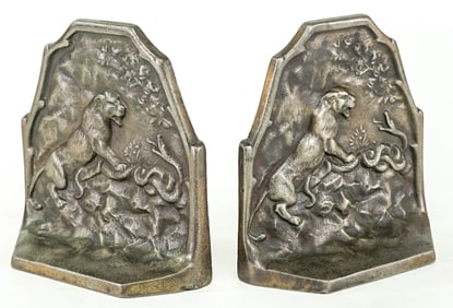 1926 Tiger and Snake Pair Cast Iron Bookends