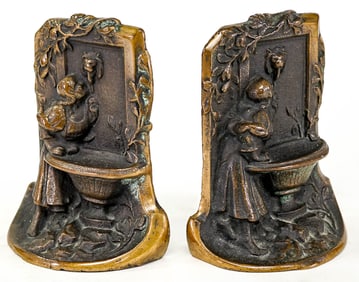 Solid Bronze Pair Bookends [Girl / Wall Fountain]