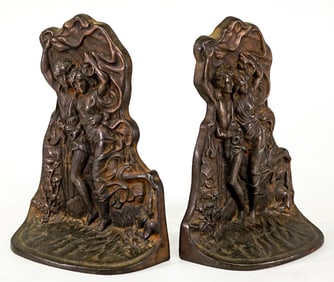 Art Nouveau 1927 'The Storm' Cast Iron Bookends