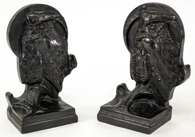 Armor Bronze Clad Pair #117 Bookends [Owl/Moon]