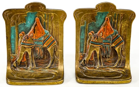 Armor Clad Bronze Pair Bookends (Arabian, Camel]