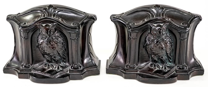 Art Nouveau Painted Clad Pair Bookends [Owl]