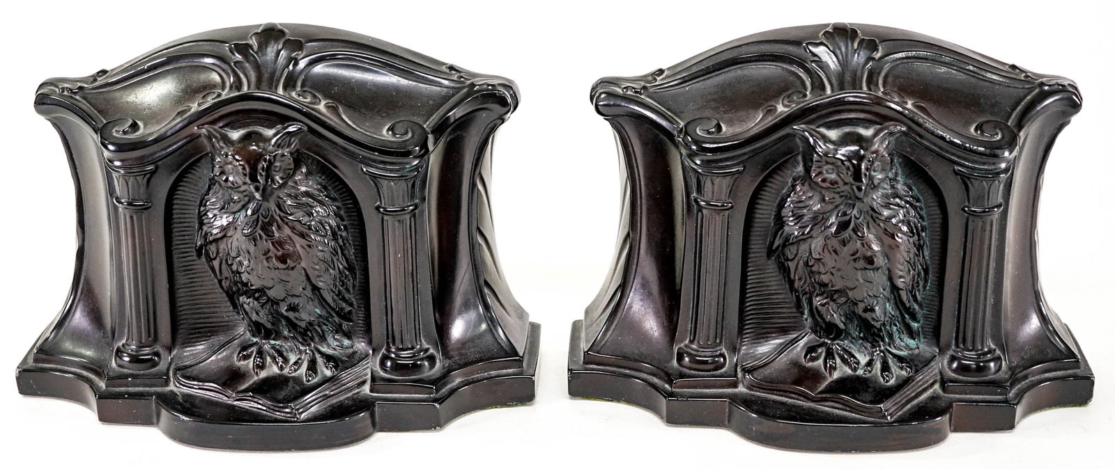 Art Nouveau Painted Clad Pair Bookends [Owl] (1 of 6)