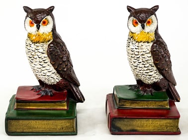 High-End Painted Metal Pair Bookends [Owl, Books]