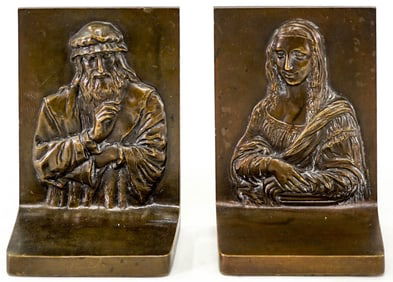 Griffoul Bronze Pair Bookends Da Vinci; Mona Lisa