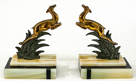 Art Deco Pair Bookends SIGNED TEDD [Deer]