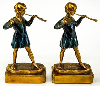 Armor Bronze Clad Pair Bookends [Flute Player]
