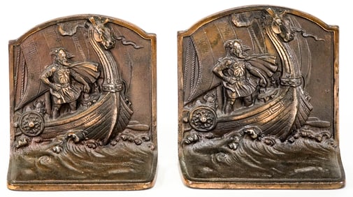 Cast Iron Pair Bookends [Norse Viking]