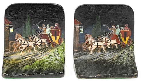 Hubley Cast Iron Bookends #157 [Coach/Horses]