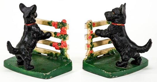 Hubley Painted Cast Iron PR Bookends Scottie Dog