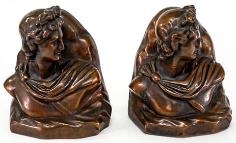 La France Bronze Clad Pair Bookends Roman Bust