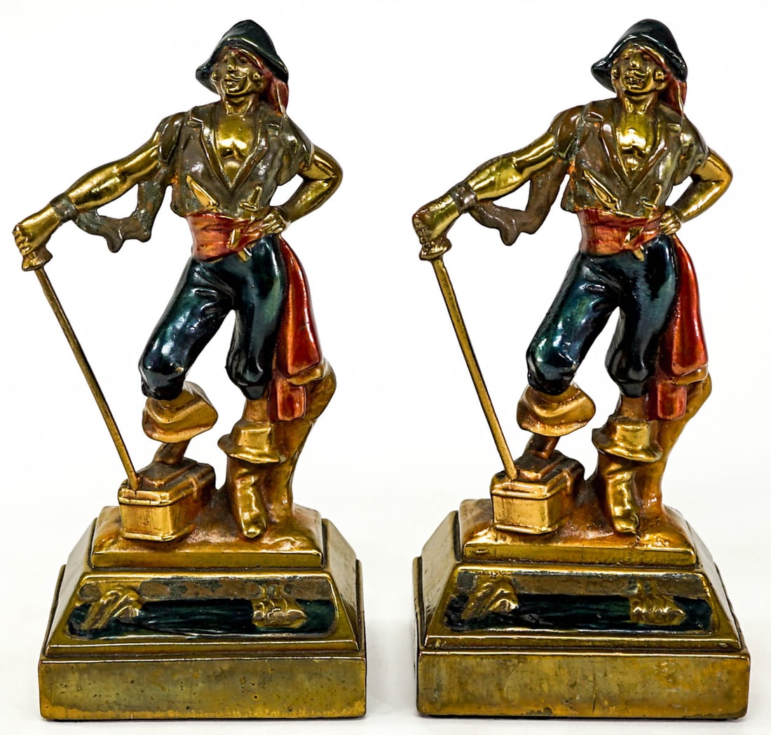 Bronze Clad Pair Painted Bookends [Pirate] (1 of 7)