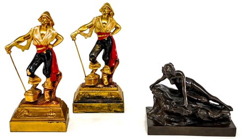Bookends (1 Pair) and (1 Single) Various Metals