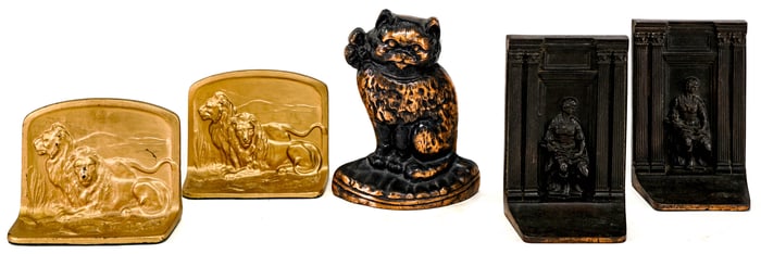 Bookends (2 Pair) and (1 Single) Various Metals