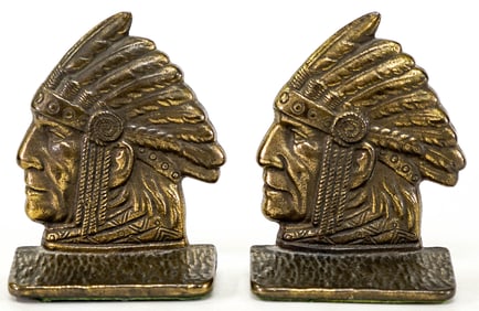 Cast Iron Pair Bookends [Native American Theme]