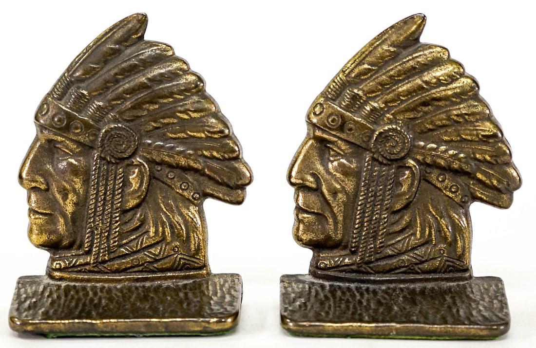 Cast Iron Pair Bookends [Native American Theme] (1 of 6)
