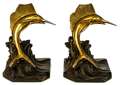 Jennings Bros.1258 Pair Metal Bookends -Swordfish