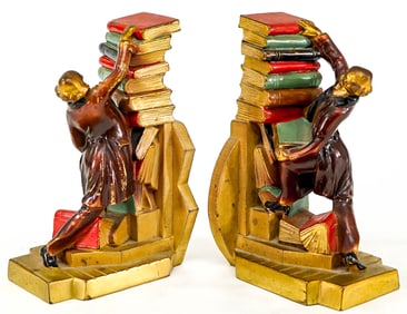 K & O Cast Metal Painted Pair Bookends Librarian